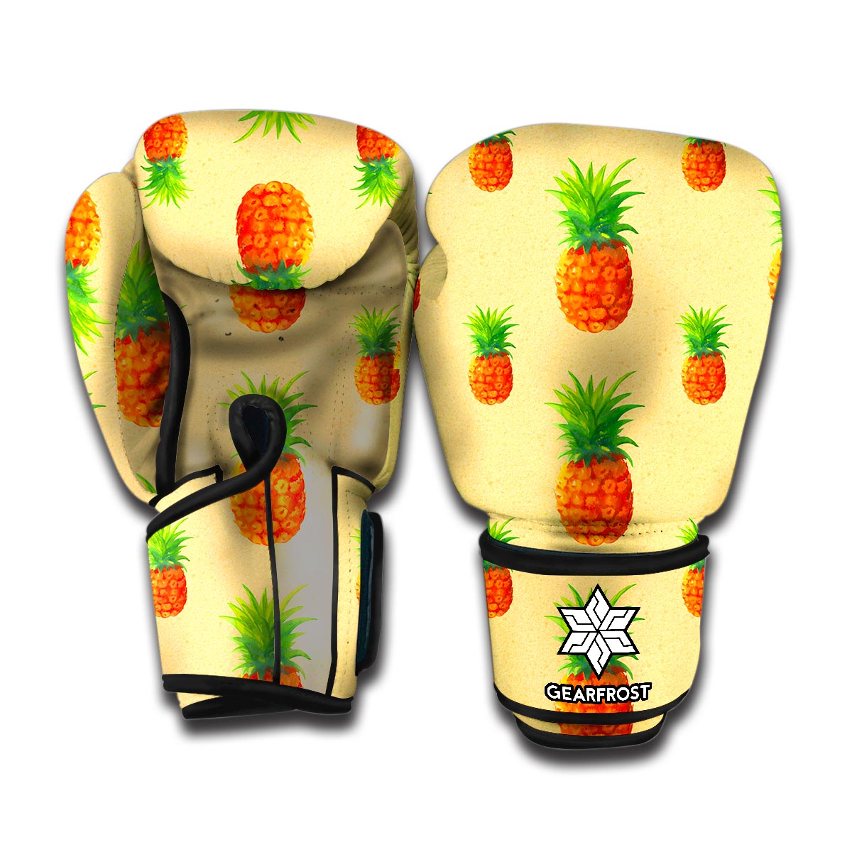 Beige Watercolor Pineapple Pattern Print Boxing Gloves