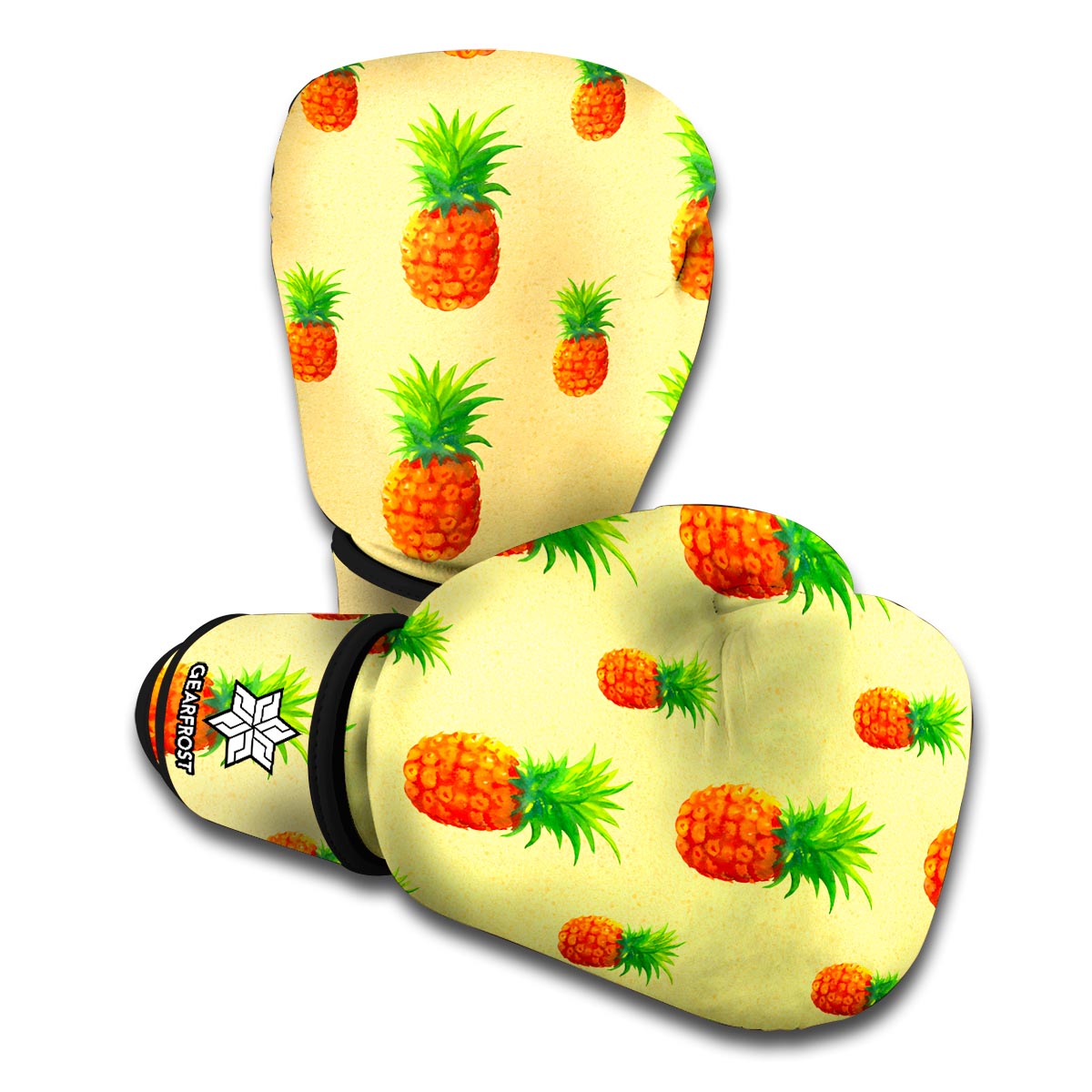 Beige Watercolor Pineapple Pattern Print Boxing Gloves
