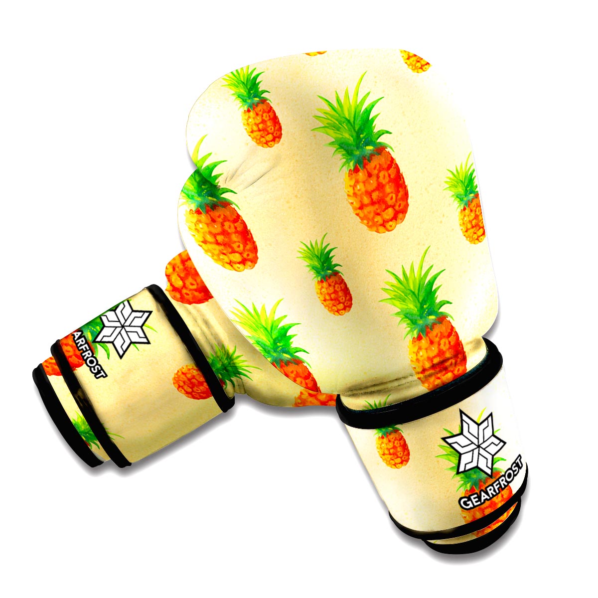 Beige Watercolor Pineapple Pattern Print Boxing Gloves