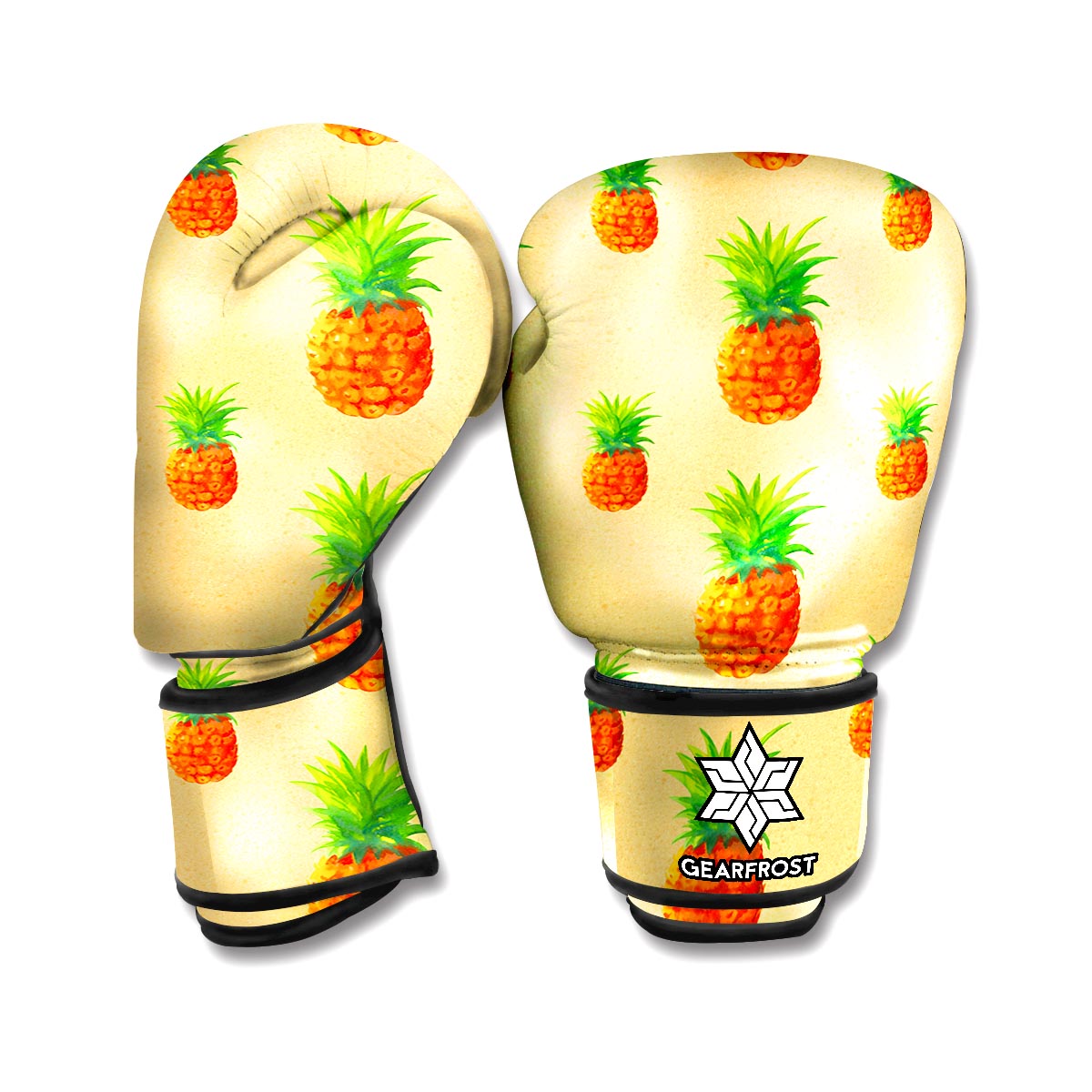 Beige Watercolor Pineapple Pattern Print Boxing Gloves
