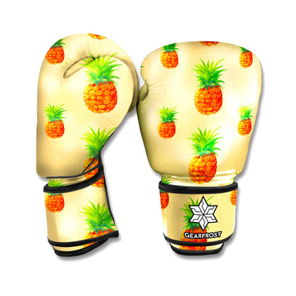 Beige Watercolor Pineapple Pattern Print Boxing Gloves