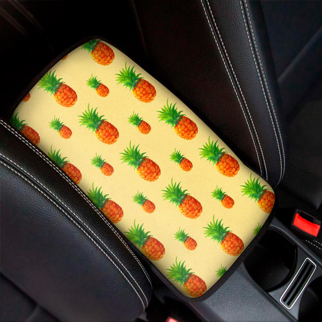 Beige Watercolor Pineapple Pattern Print Car Center Console Cover