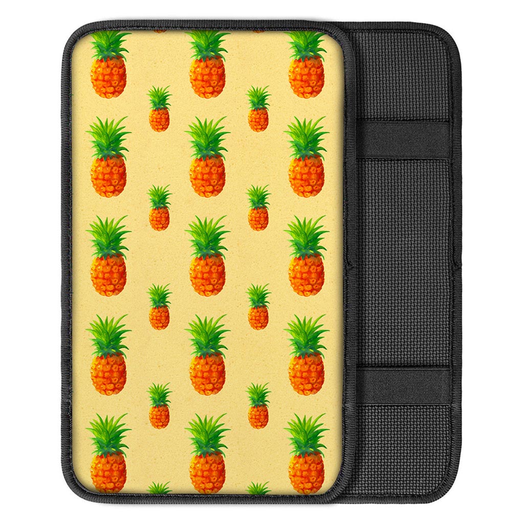 Beige Watercolor Pineapple Pattern Print Car Center Console Cover