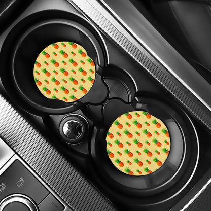 Beige Watercolor Pineapple Pattern Print Car Coasters