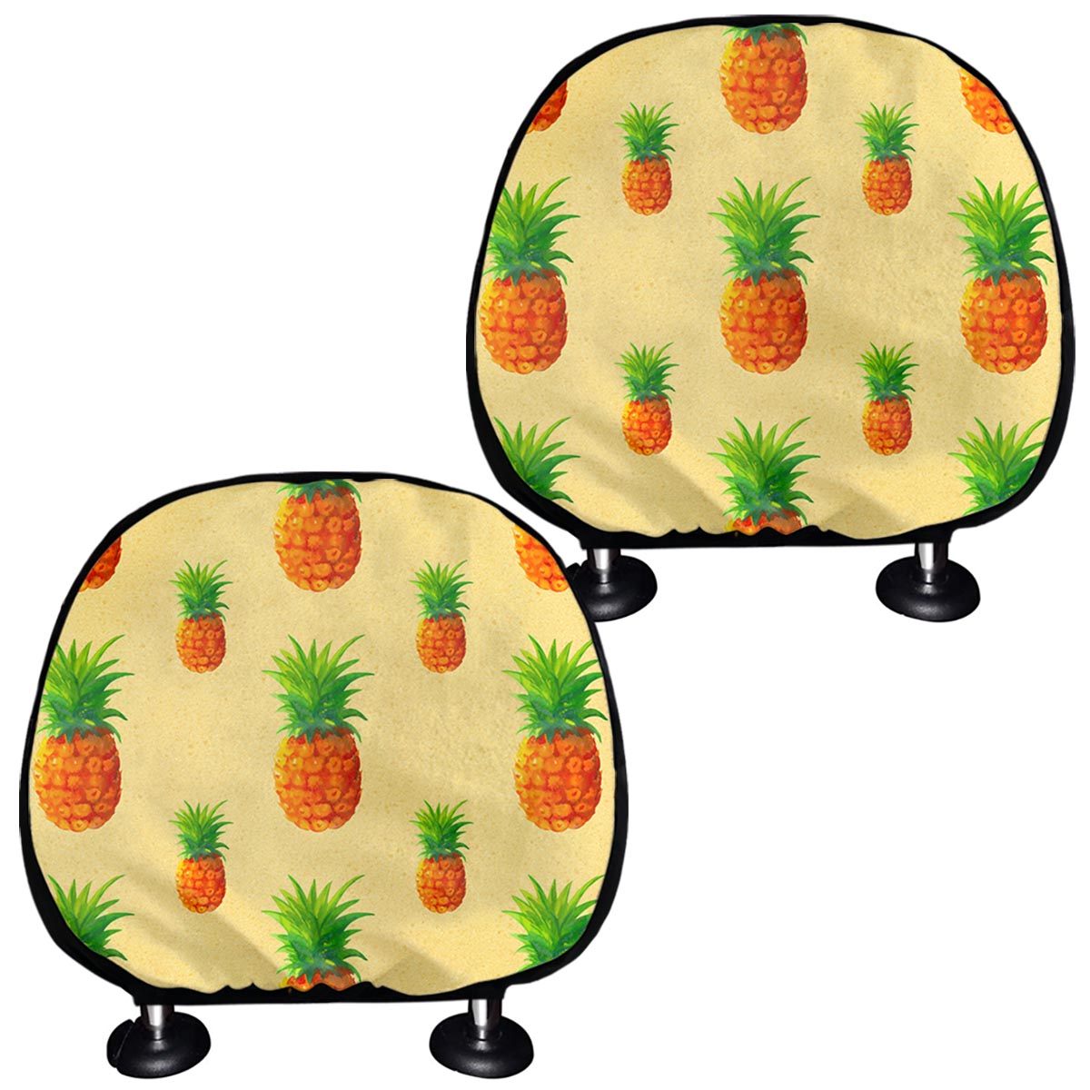 Beige Watercolor Pineapple Pattern Print Car Headrest Covers
