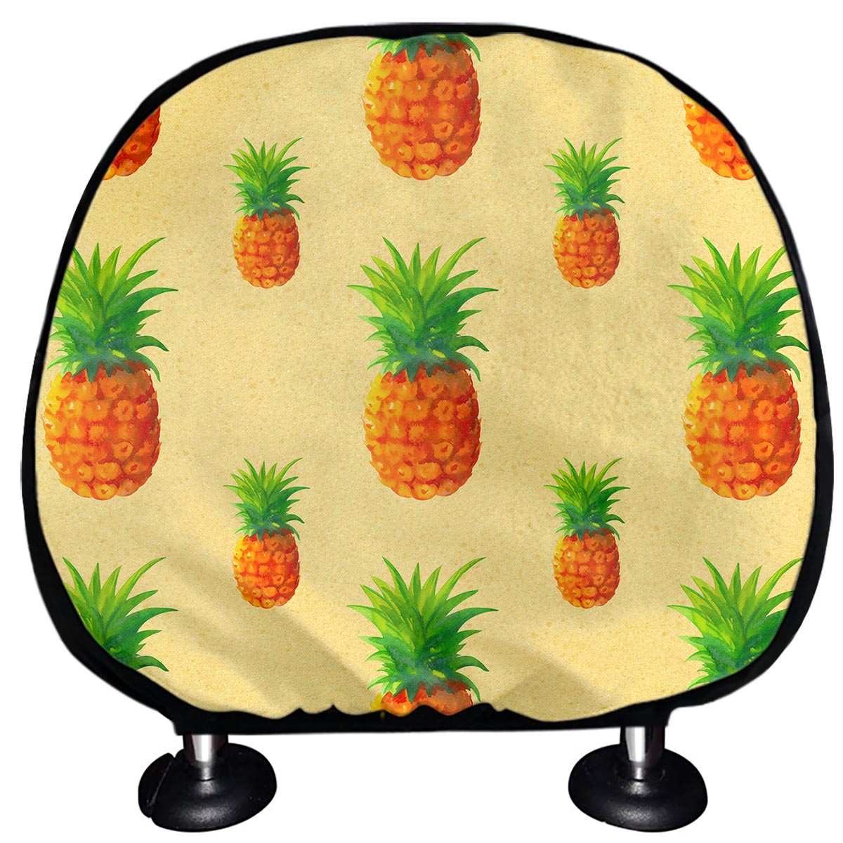 Beige Watercolor Pineapple Pattern Print Car Headrest Covers