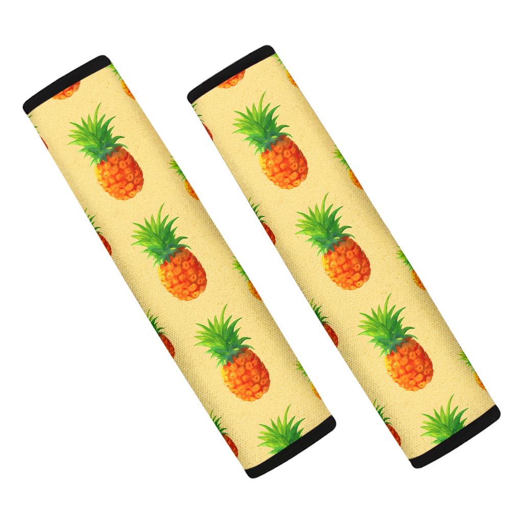 Beige Watercolor Pineapple Pattern Print Car Seat Belt Covers