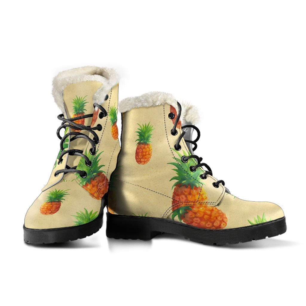 Beige Watercolor Pineapple Pattern Print Comfy Boots GearFrost