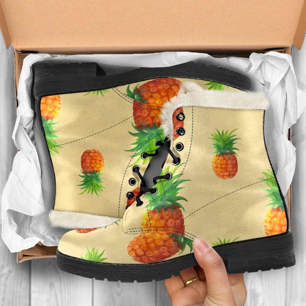 Beige Watercolor Pineapple Pattern Print Comfy Boots GearFrost