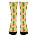 Beige Watercolor Pineapple Pattern Print Crew Socks