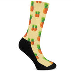Beige Watercolor Pineapple Pattern Print Crew Socks
