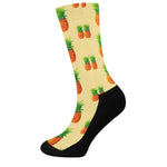 Beige Watercolor Pineapple Pattern Print Crew Socks