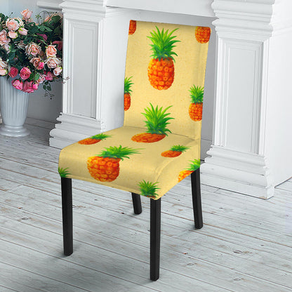 Beige Watercolor Pineapple Pattern Print Dining Chair Slipcover