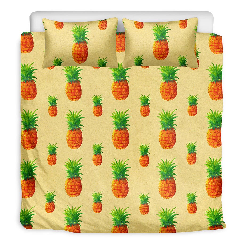 Beige Watercolor Pineapple Pattern Print Duvet Cover Bedding Set