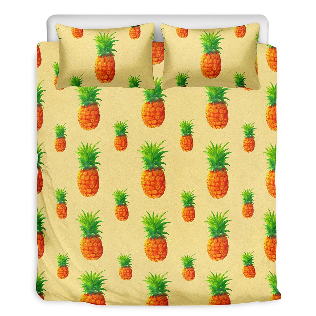 Beige Watercolor Pineapple Pattern Print Duvet Cover Bedding Set