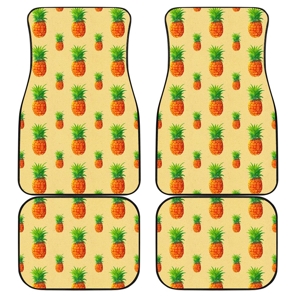 Beige Watercolor Pineapple Pattern Print Front and Back Car Floor Mats