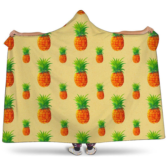 Beige Watercolor Pineapple Pattern Print Hooded Blanket