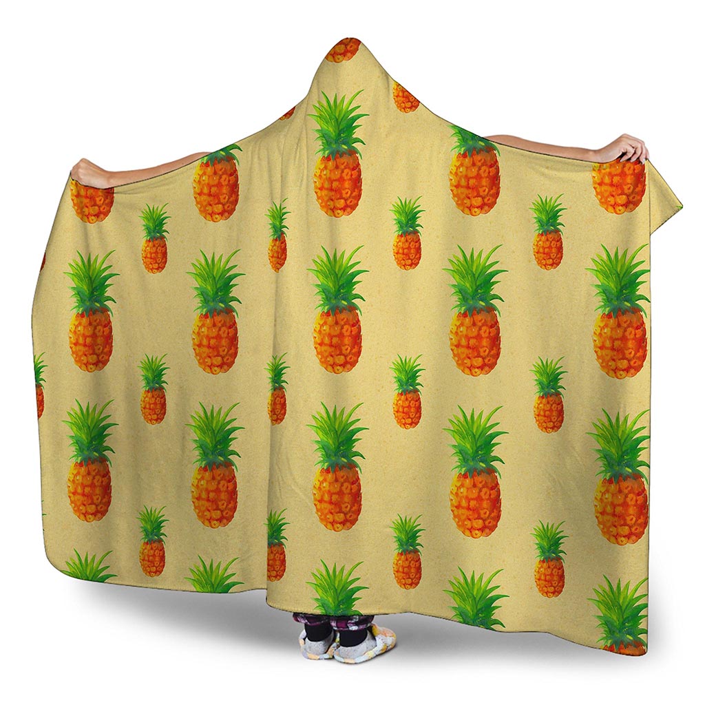 Beige Watercolor Pineapple Pattern Print Hooded Blanket