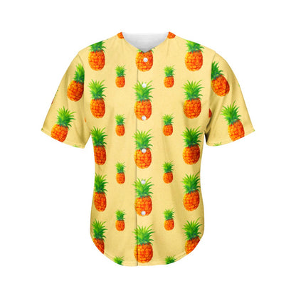 Beige Watercolor Pineapple Pattern Print Men's Baseball Jersey