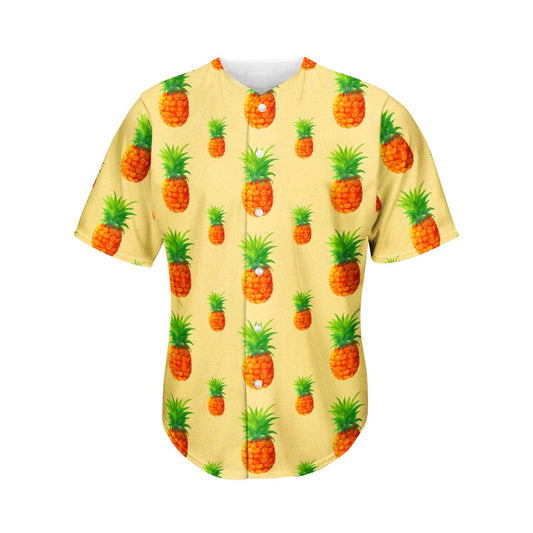 Beige Watercolor Pineapple Pattern Print Men's Baseball Jersey