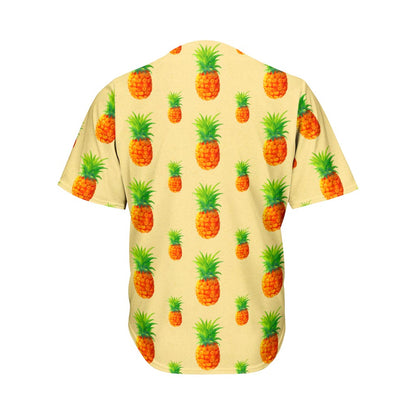 Beige Watercolor Pineapple Pattern Print Men's Baseball Jersey