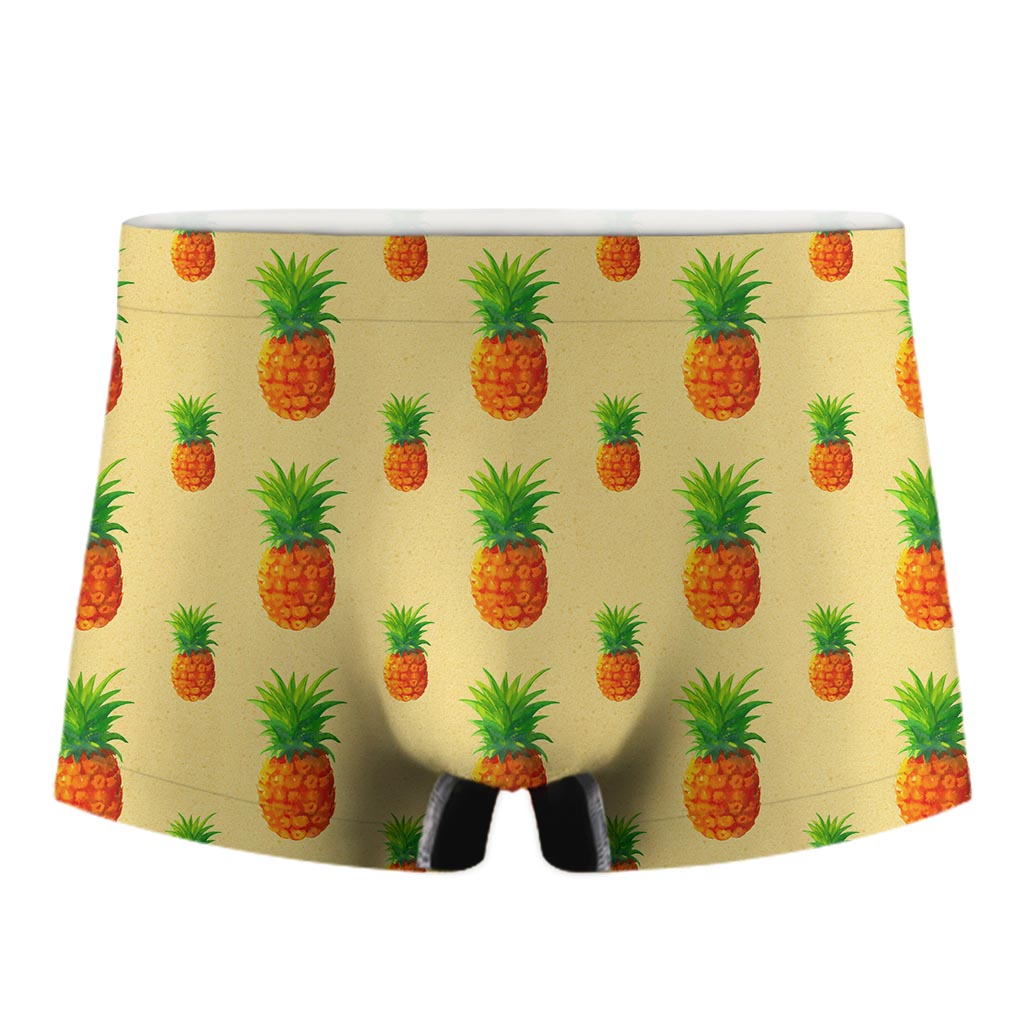 Beige Watercolor Pineapple Pattern Print Men's Boxer Briefs