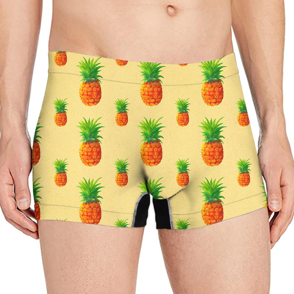 Beige Watercolor Pineapple Pattern Print Men's Boxer Briefs