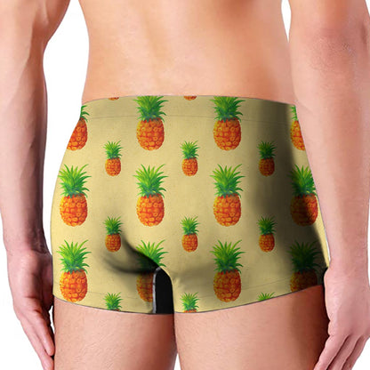 Beige Watercolor Pineapple Pattern Print Men's Boxer Briefs
