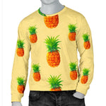 Beige Watercolor Pineapple Pattern Print Men's Crewneck Sweatshirt GearFrost