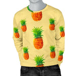 Beige Watercolor Pineapple Pattern Print Men's Crewneck Sweatshirt GearFrost