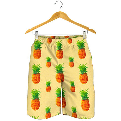 Beige Watercolor Pineapple Pattern Print Men's Shorts