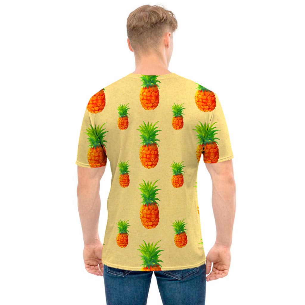 Beige Watercolor Pineapple Pattern Print Men's T-Shirt