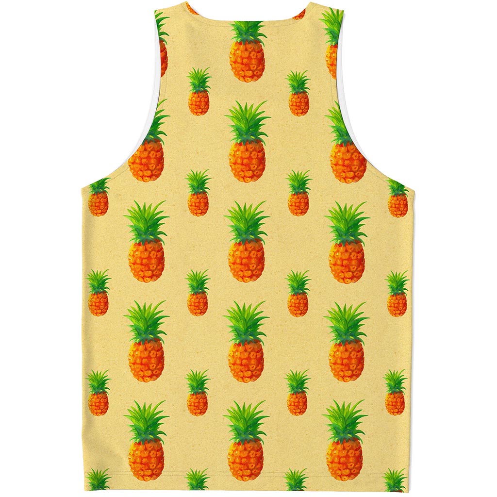 Beige Watercolor Pineapple Pattern Print Men's Tank Top