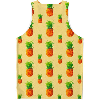 Beige Watercolor Pineapple Pattern Print Men's Tank Top