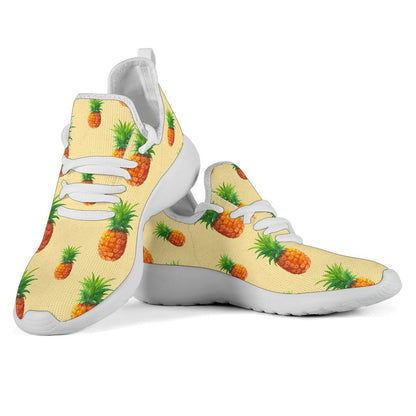 Beige Watercolor Pineapple Pattern Print Mesh Knit Shoes GearFrost
