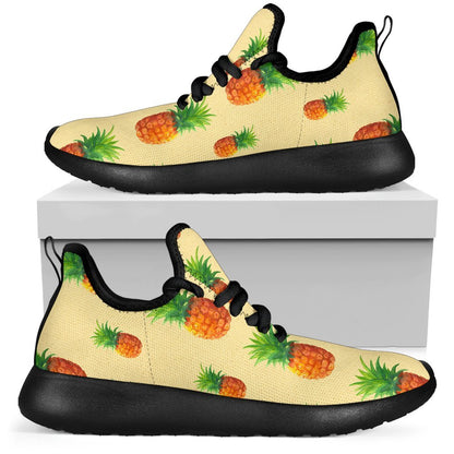 Beige Watercolor Pineapple Pattern Print Mesh Knit Shoes GearFrost