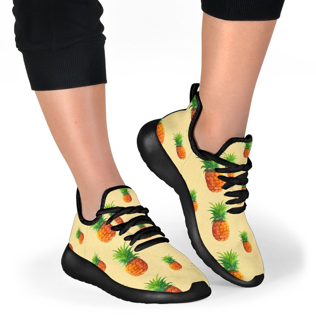 Beige Watercolor Pineapple Pattern Print Mesh Knit Shoes GearFrost