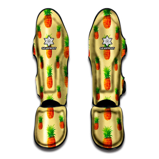 Beige Watercolor Pineapple Pattern Print Muay Thai Shin Guard