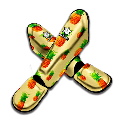 Beige Watercolor Pineapple Pattern Print Muay Thai Shin Guard