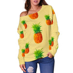 Beige Watercolor Pineapple Pattern Print Off Shoulder Sweatshirt GearFrost