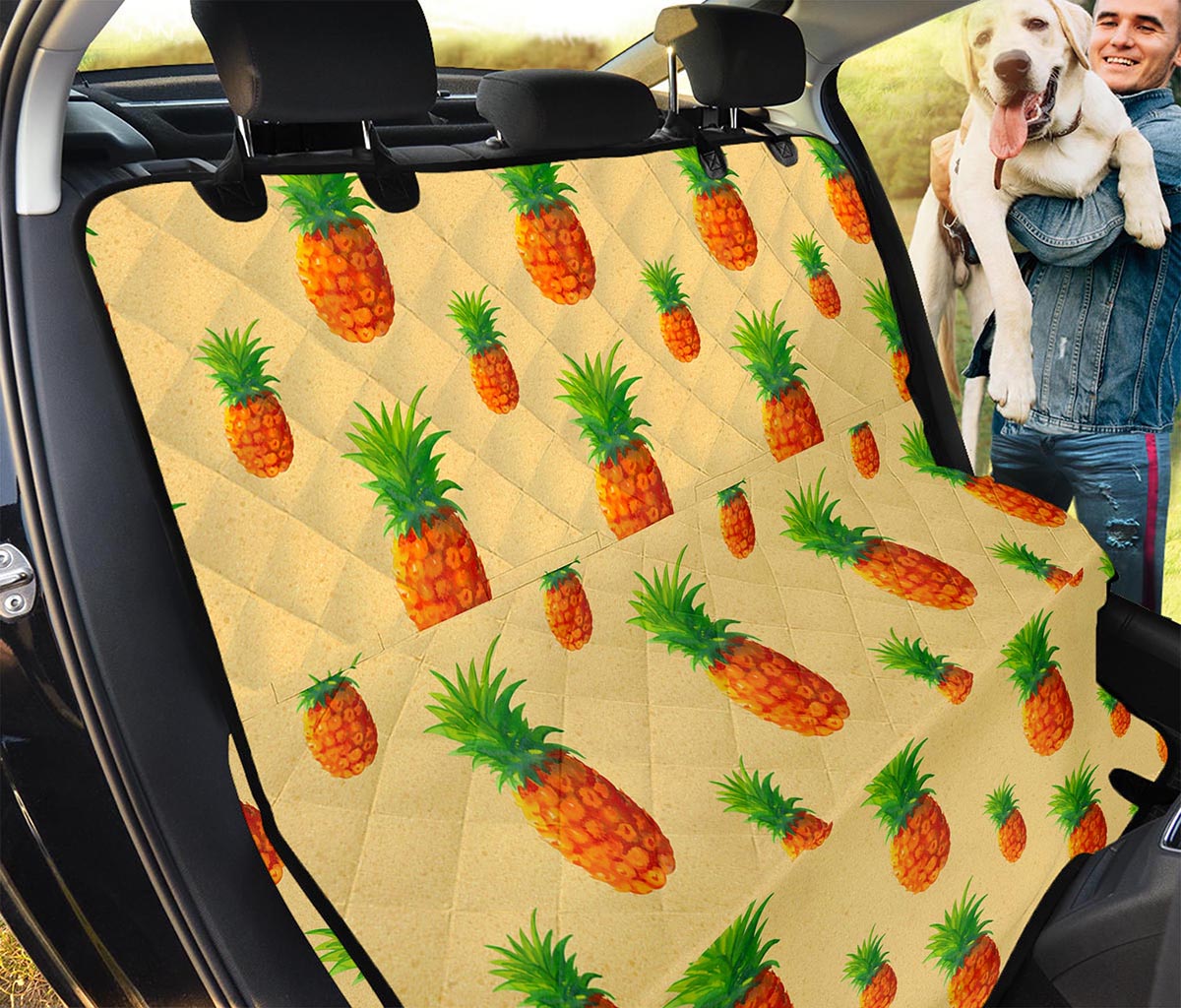 Beige Watercolor Pineapple Pattern Print Pet Car Back Seat Cover