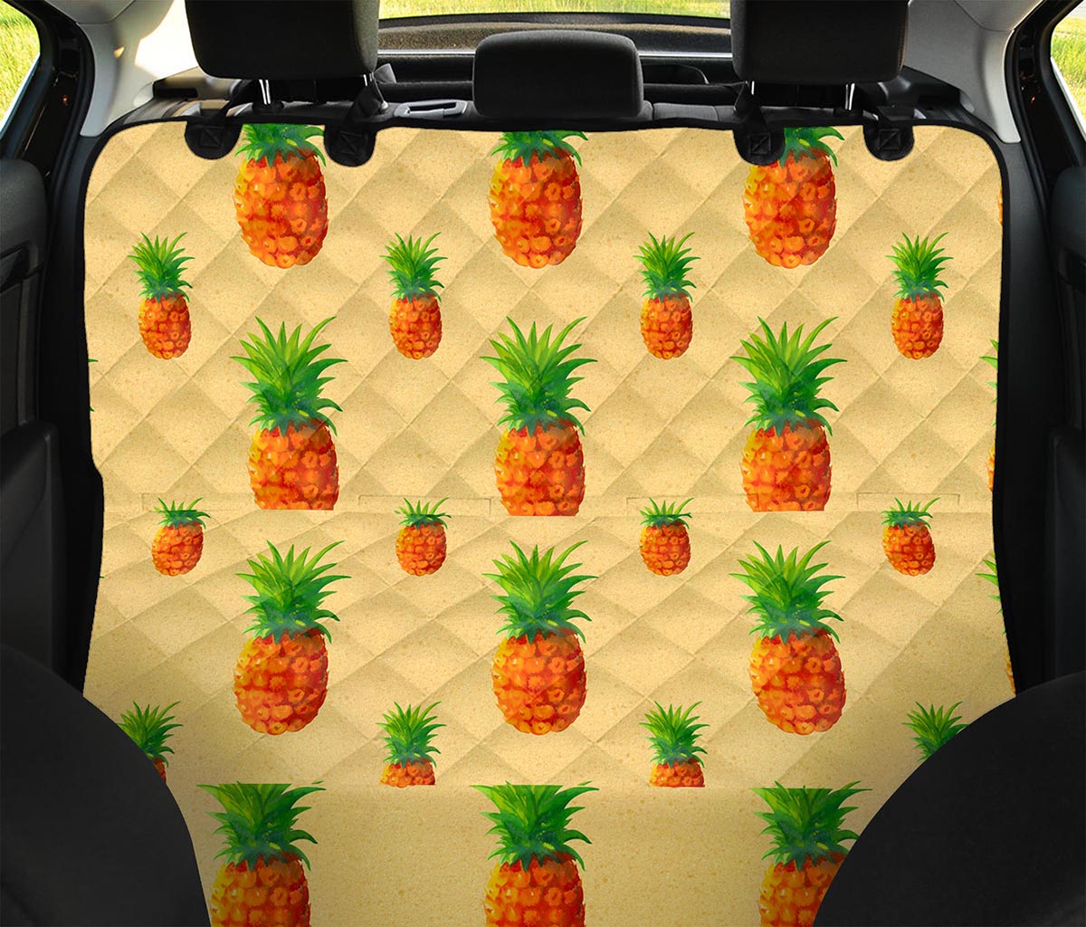 Beige Watercolor Pineapple Pattern Print Pet Car Back Seat Cover