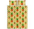 Beige Watercolor Pineapple Pattern Print Quilt Bed Set