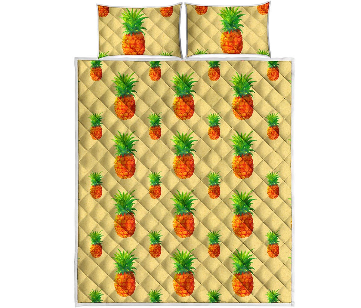 Beige Watercolor Pineapple Pattern Print Quilt Bed Set