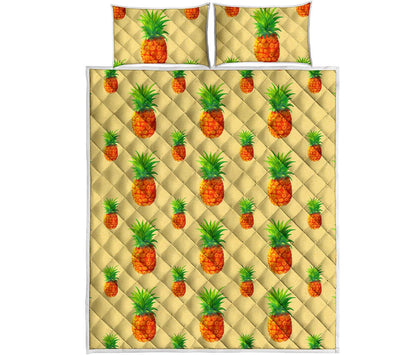 Beige Watercolor Pineapple Pattern Print Quilt Bed Set