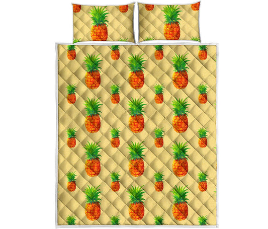 Beige Watercolor Pineapple Pattern Print Quilt Bed Set