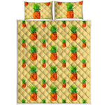 Beige Watercolor Pineapple Pattern Print Quilt Bed Set