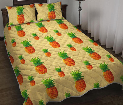 Beige Watercolor Pineapple Pattern Print Quilt Bed Set