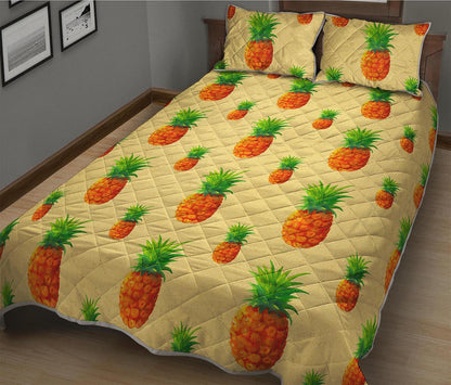 Beige Watercolor Pineapple Pattern Print Quilt Bed Set