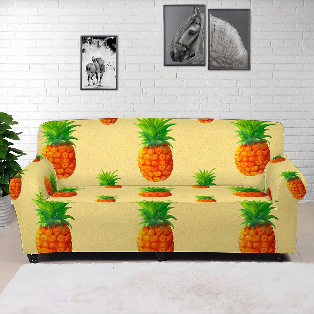 Beige Watercolor Pineapple Pattern Print Sofa Cover